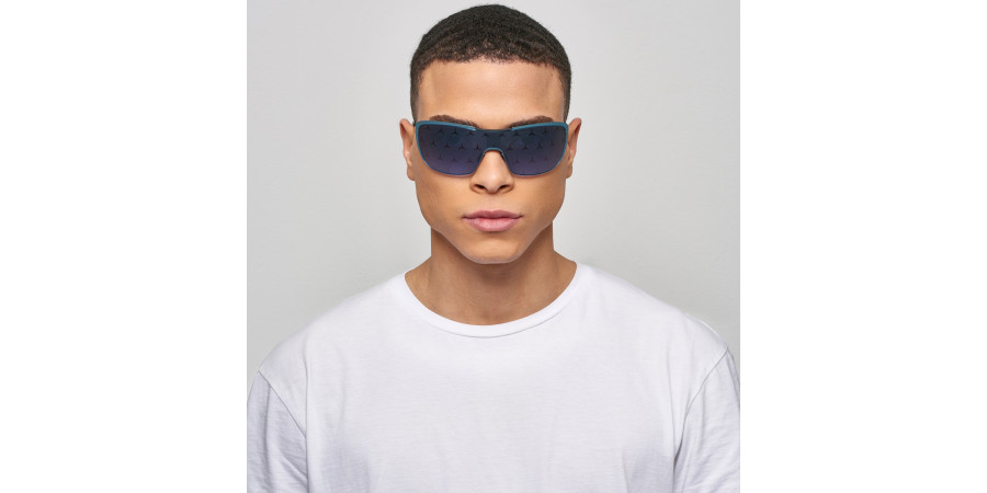 Ic! Berlin MB Shield 02 Electric Light Blue Electric Light Blue Sunglasses On Male Model