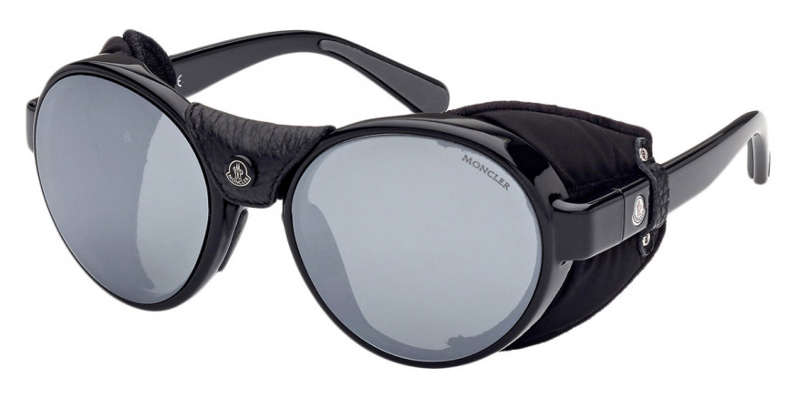 Moncler™ ML0205 Steradian 05D 56 - Shiny Black with Black Leather Blinders