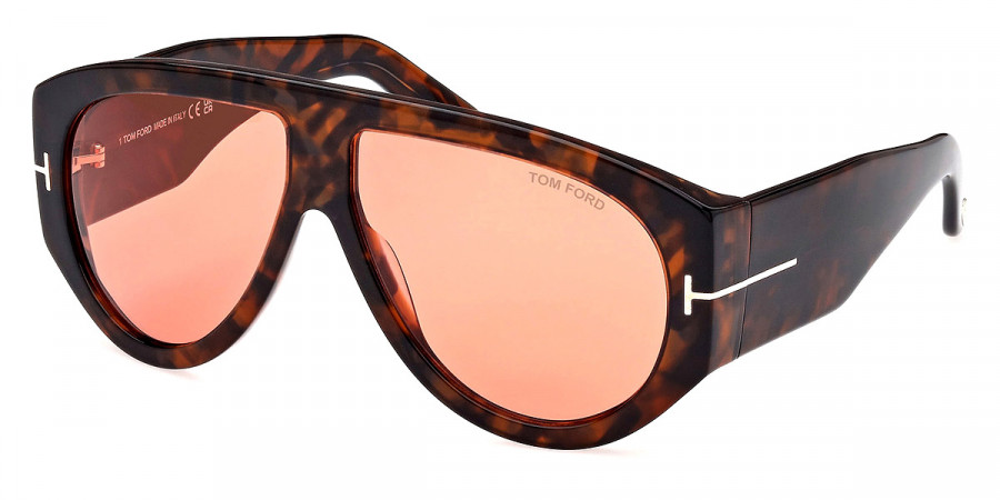 Color: Shiny Dark Havana/T Logo (52S) - Tom Ford FT1044Bronson52S60