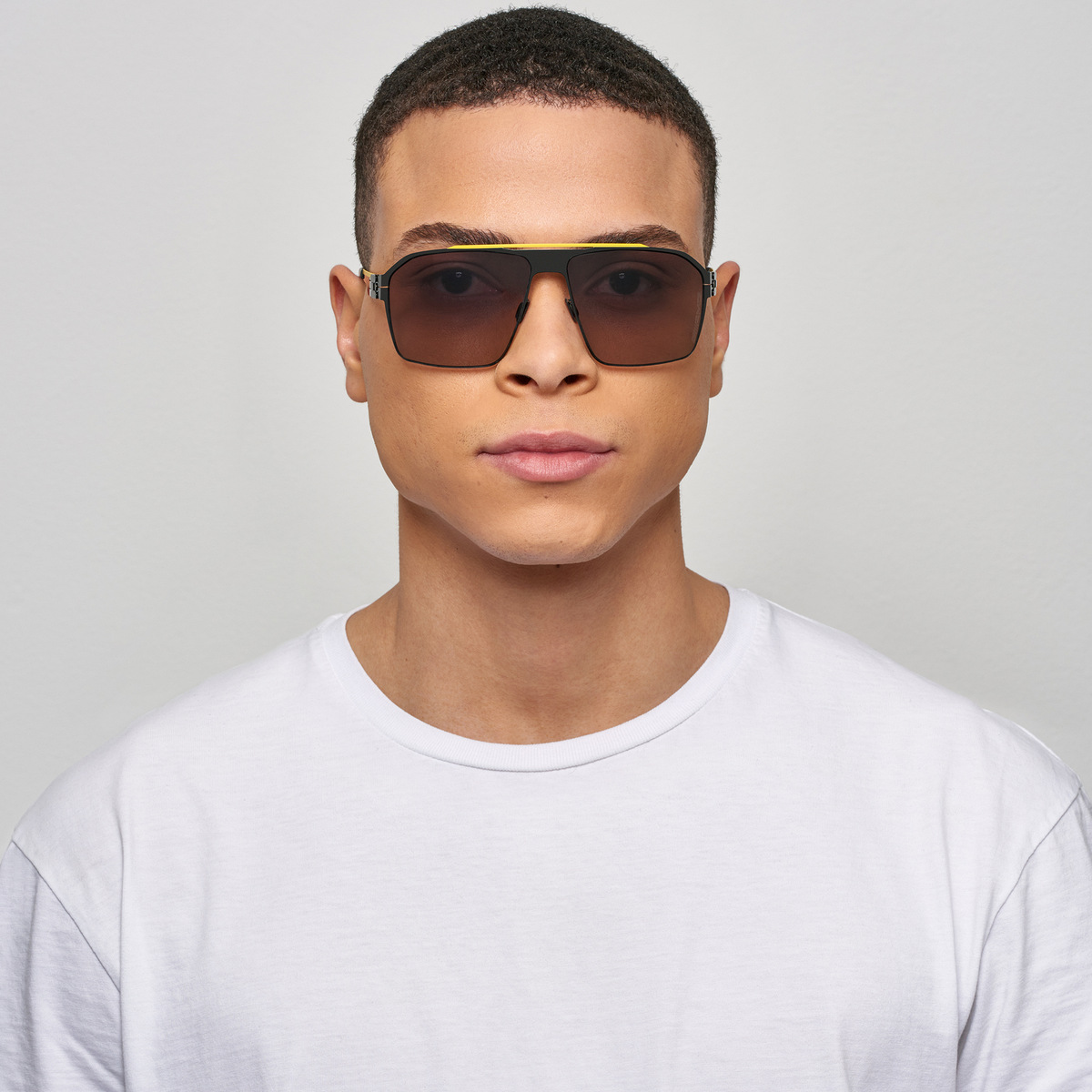 Ic! Berlin AMG 02 Yellow Bridge-Gun-Metal Sunglasses On Male Model