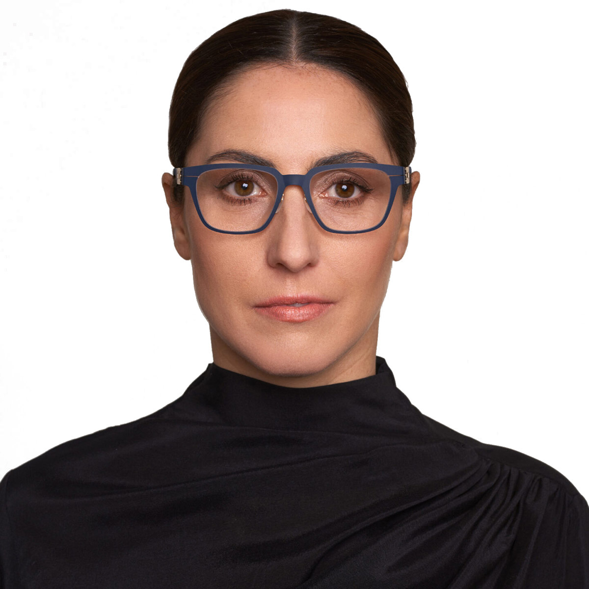 Ic! Berlin Bo Marine Blue/Rose Gold Eyeglasses On Female Model