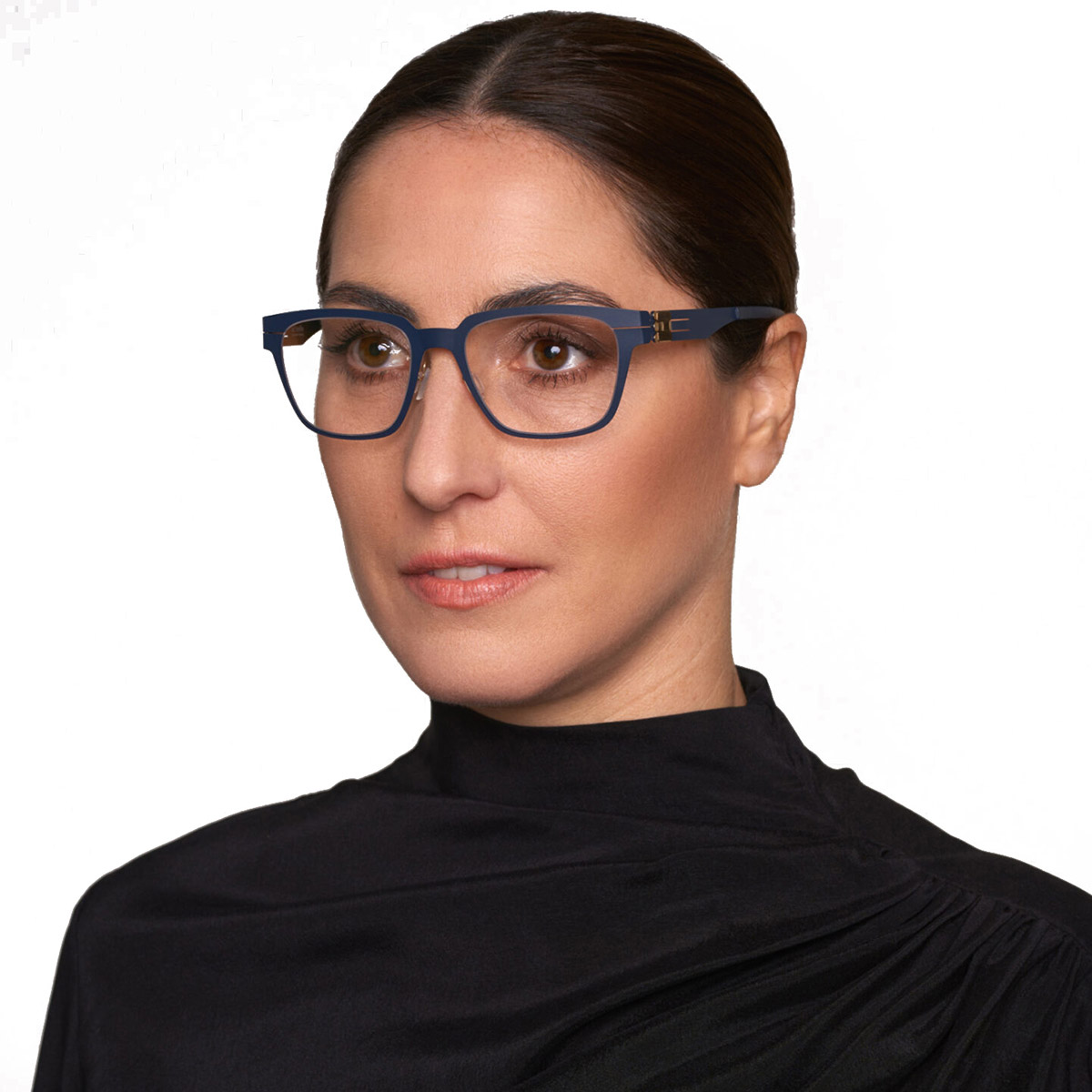 Ic! Berlin Bo Marine Blue/Rose Gold Eyeglasses On Female Model 2