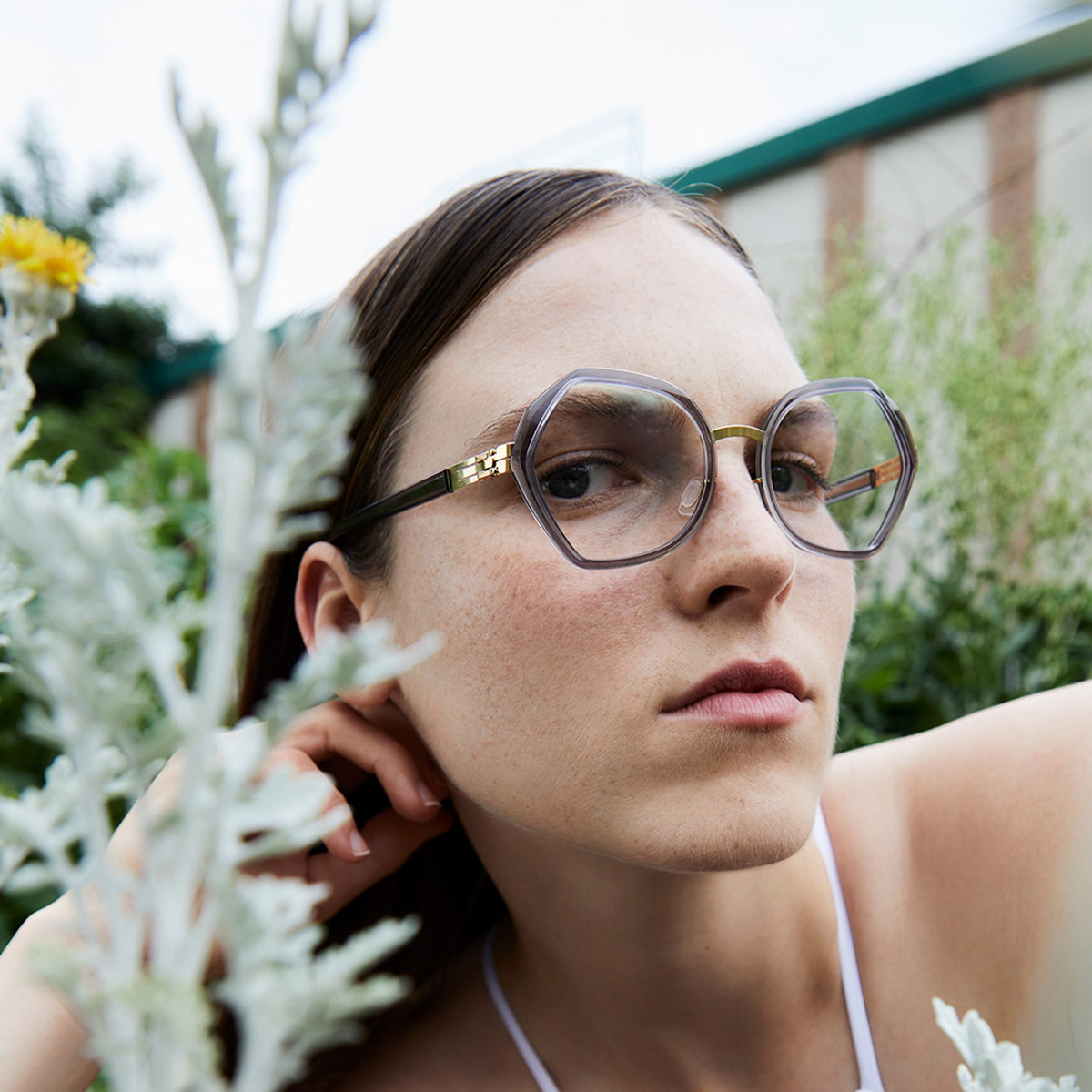 Ic! Berlin Emmeline Sun Gold EcoGray Eyeglasses Lifestyle Shot