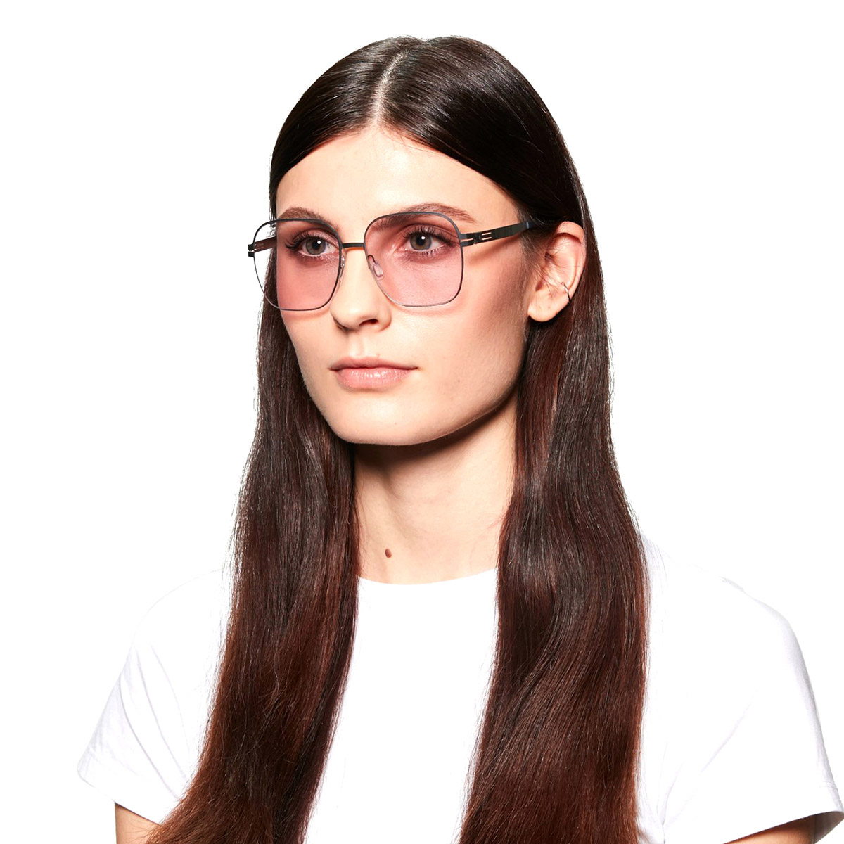 Ic! Berlin Factory Chrome Eyeglasses On Female Model