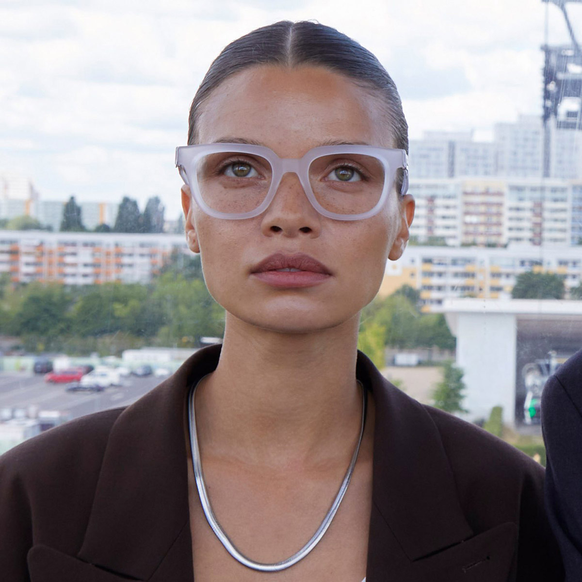 Ic! Berlin Gill Crystal Clear Matte Eyeglasses Lifestyle Shot