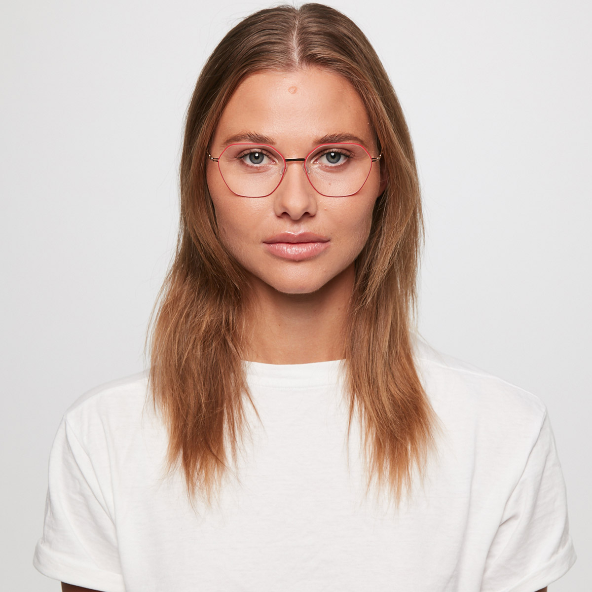 Ic! Berlin Halny Rose Lava Circle Eyeglasses On Female Model
