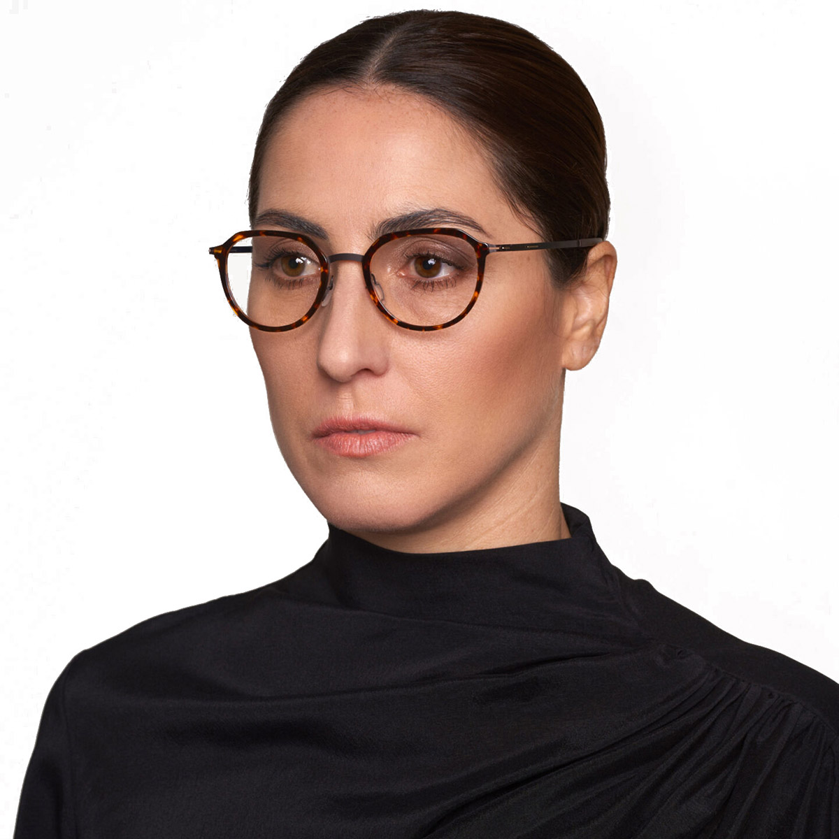 Ic! Berlin Juna Teak/Magma Eyeglasses On Female Model 2