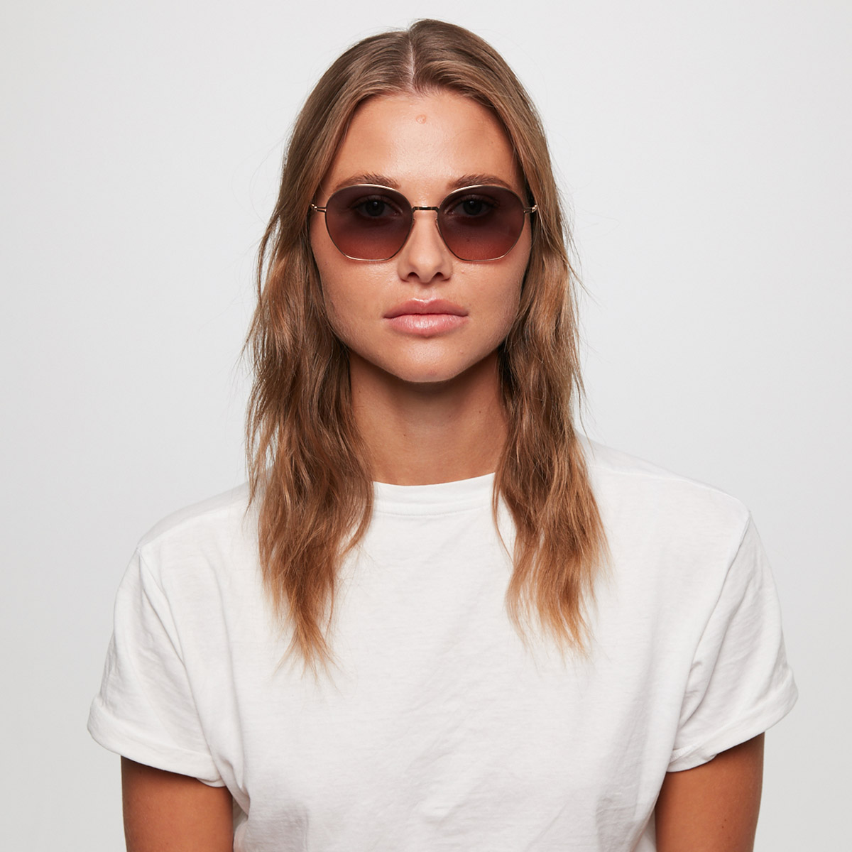 Ic! Berlin Kusi Full Metal Shiny Bronze Sunglasses On Female Model