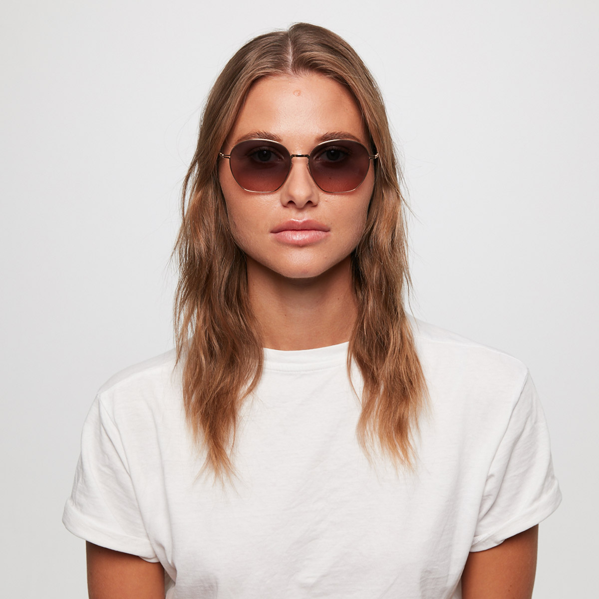 Ic! Berlin Kusi Shiny Copper Sunglasses On Female Model