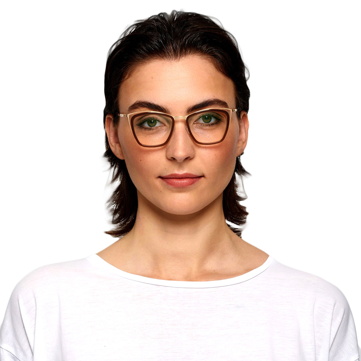 Ic! Berlin Louisa Shiny Bronze Burgundy Eyeglasses On Female Model