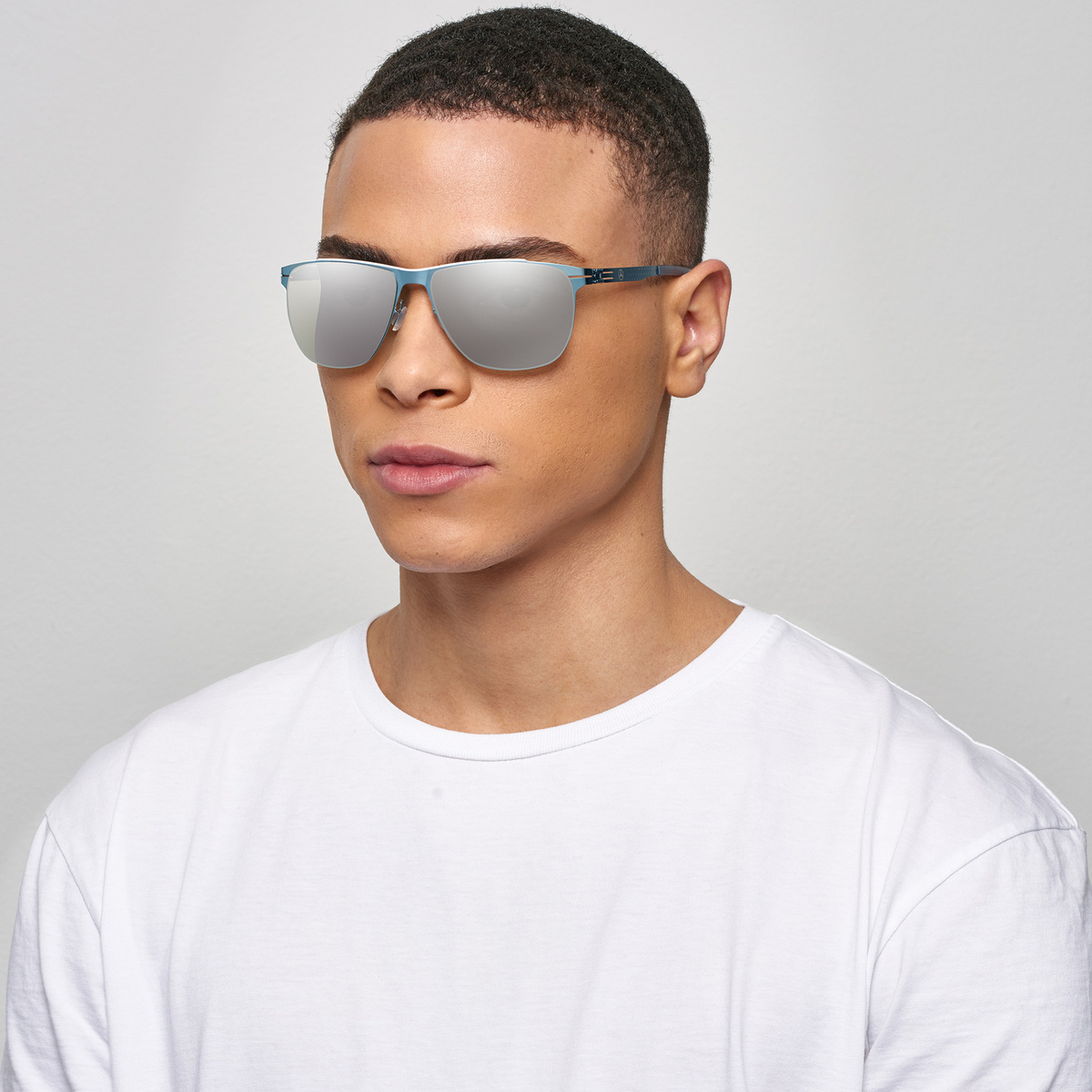 Ic! Berlin MB 05 White Bridge-Electric-Light-Blue Sunglasses On Male Model