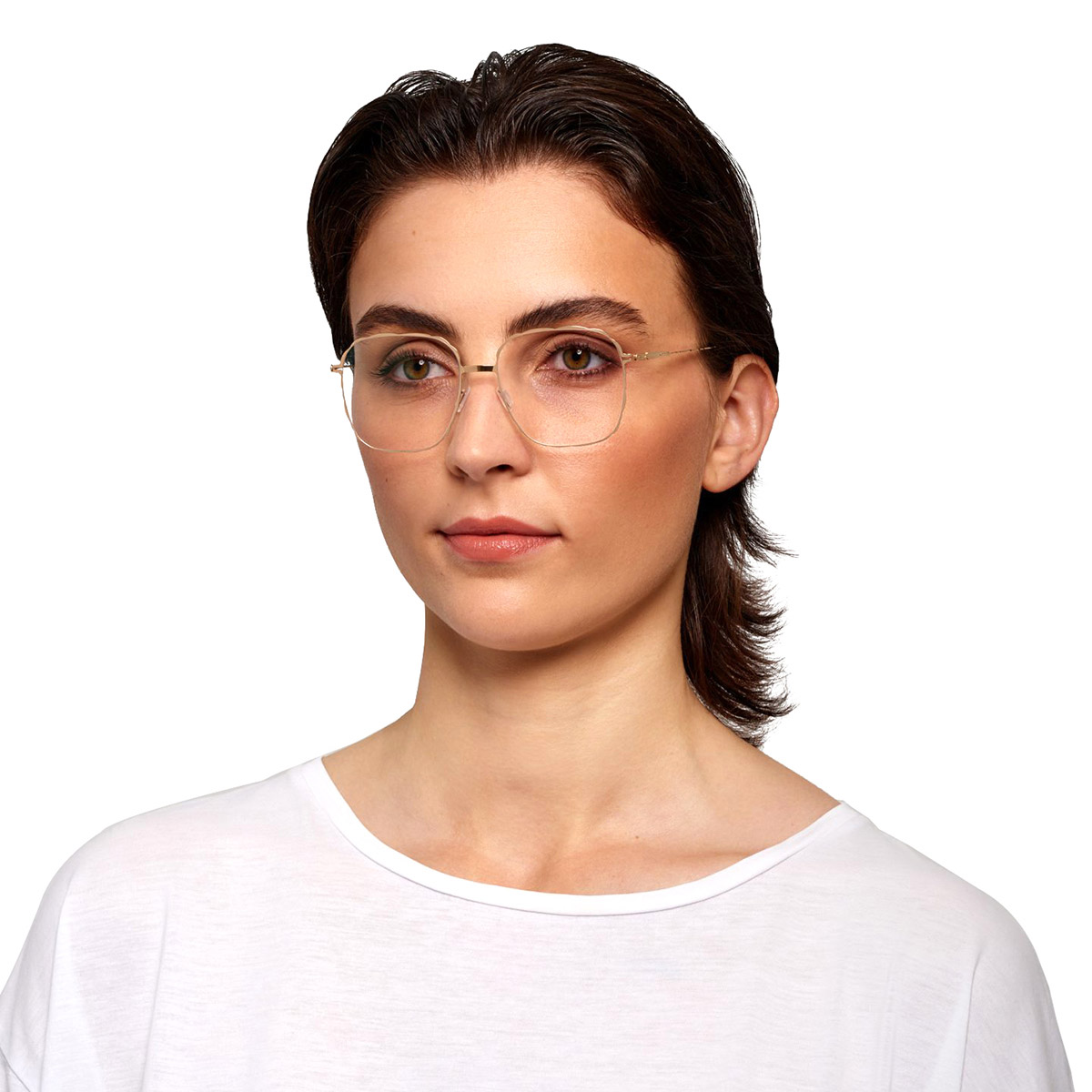 Ic! Berlin Teresa Rose Gold Eyeglasses On Female Model 2