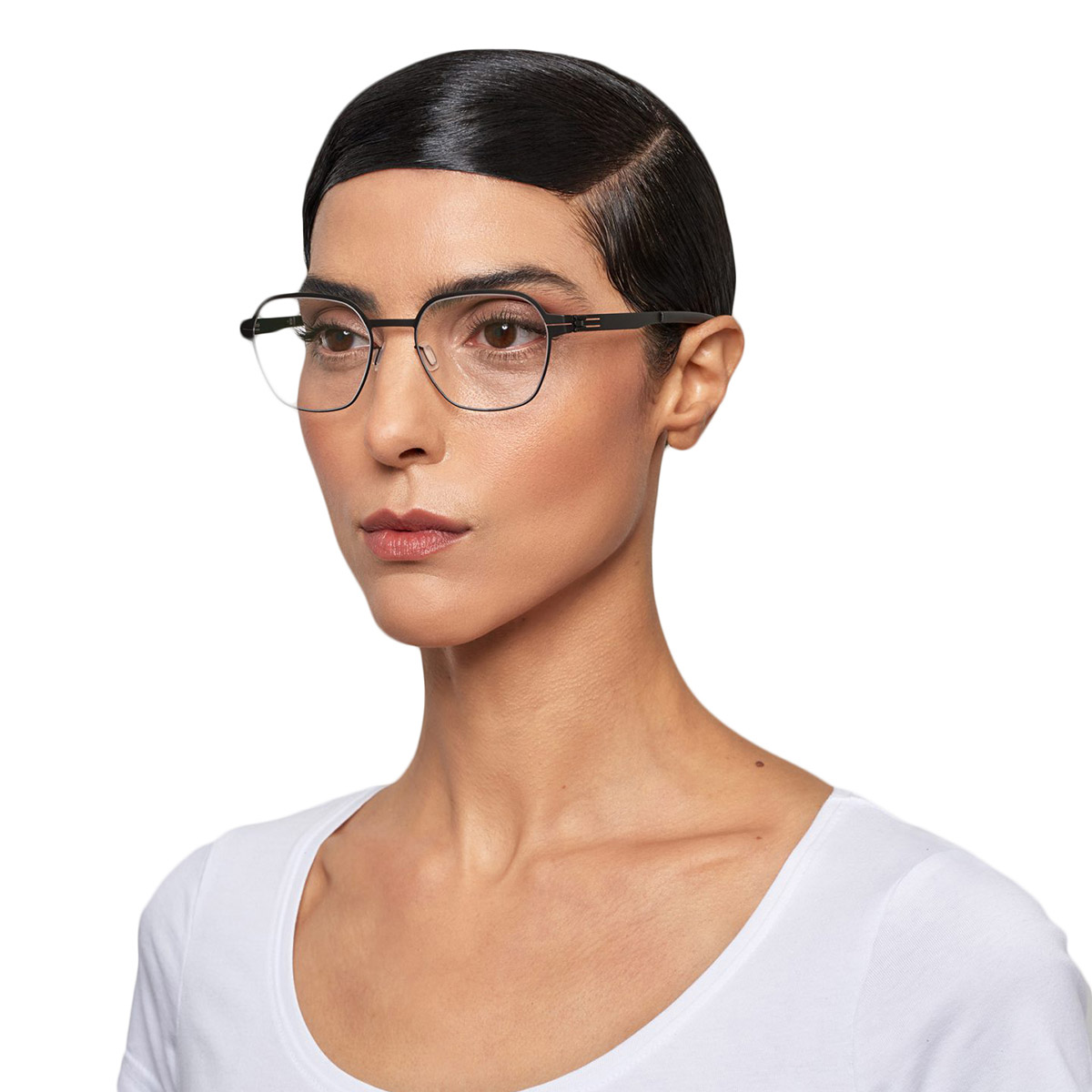 Ic! Berlin Theda Black Eyeglasses On Female Model