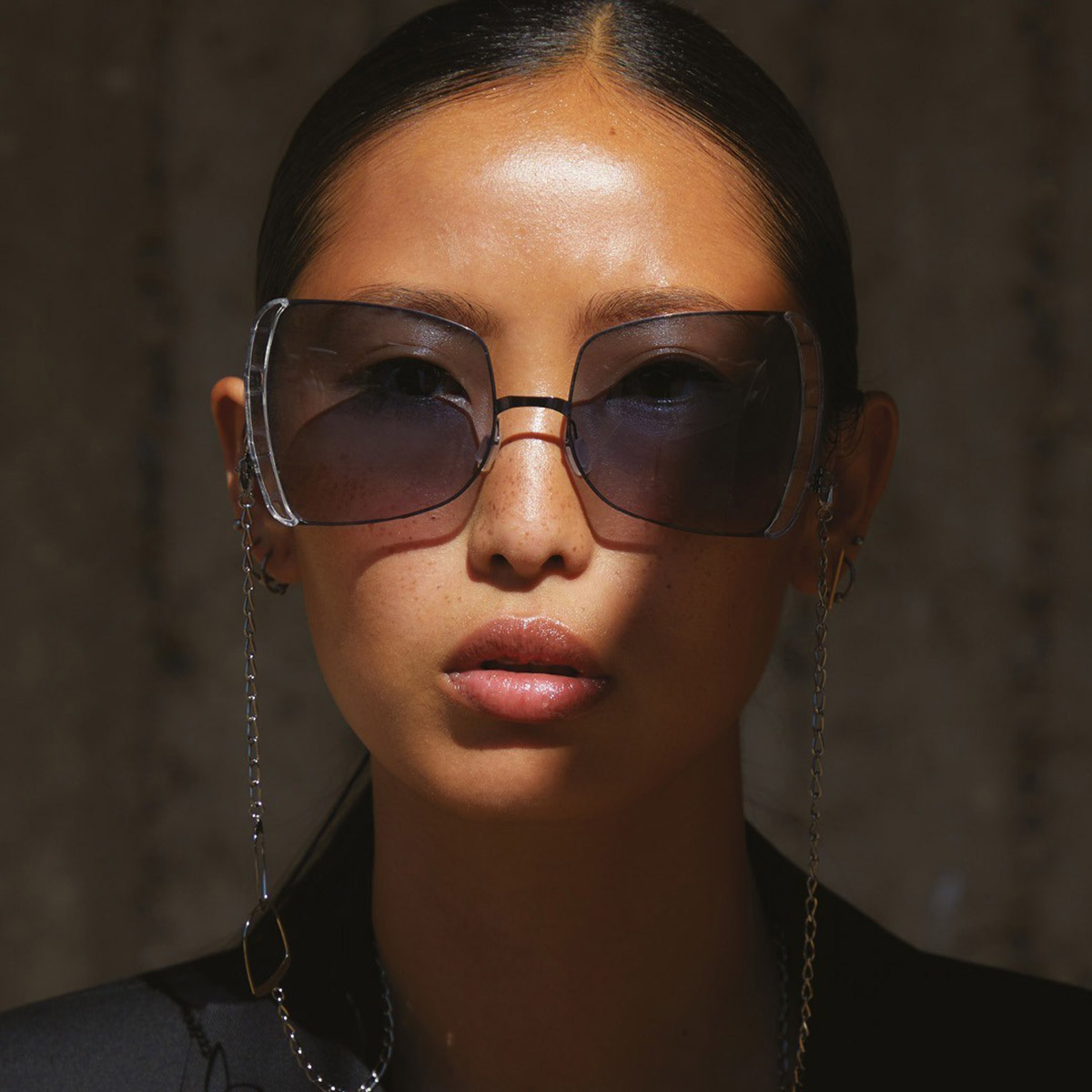 Ic! Berlin VIP Shiny-Aubergine-Crystal-Clear Sunglasses Lifestyle Shot