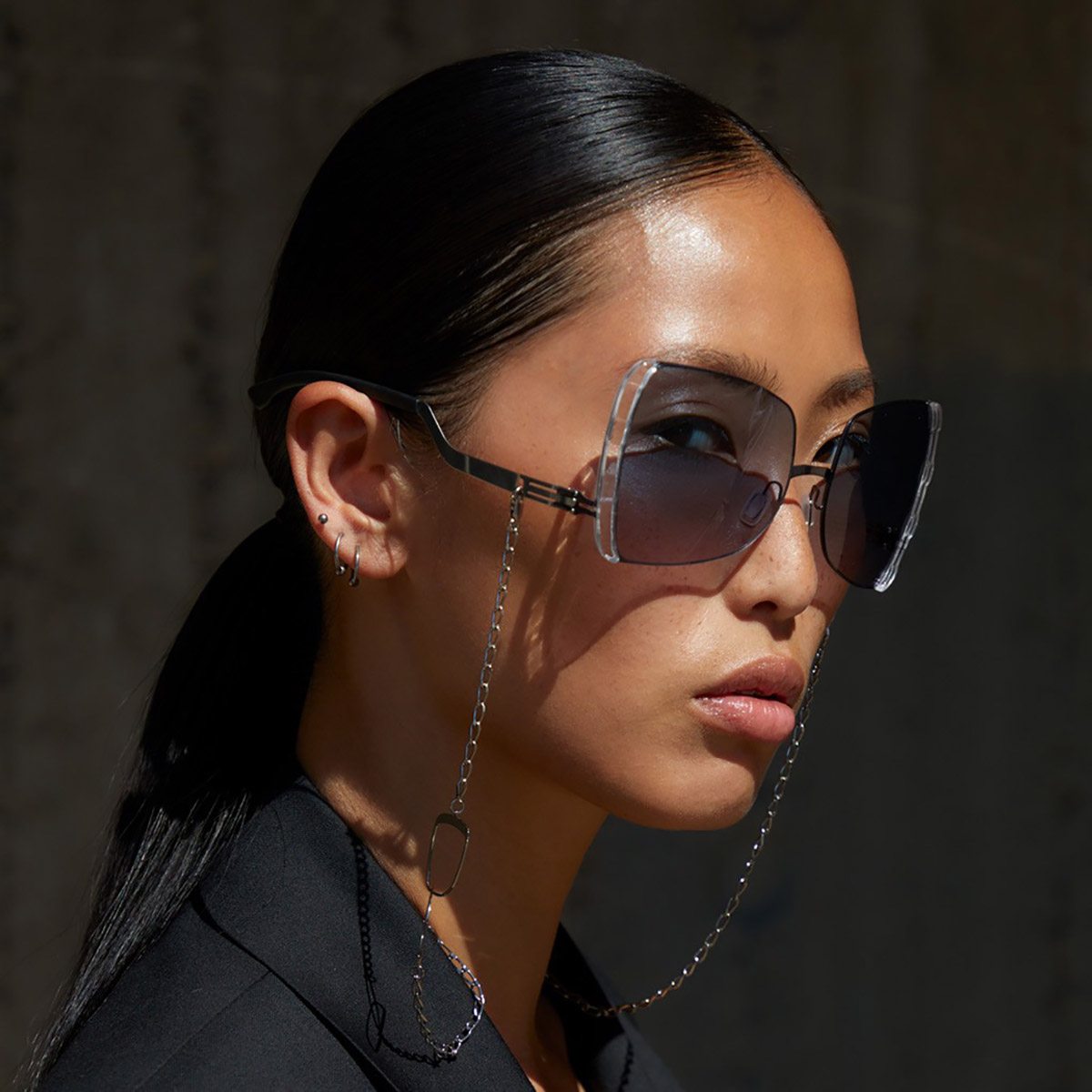 Ic! Berlin VIP Shiny-Aubergine-Crystal-Clear Sunglasses Lifestyle Shot 2