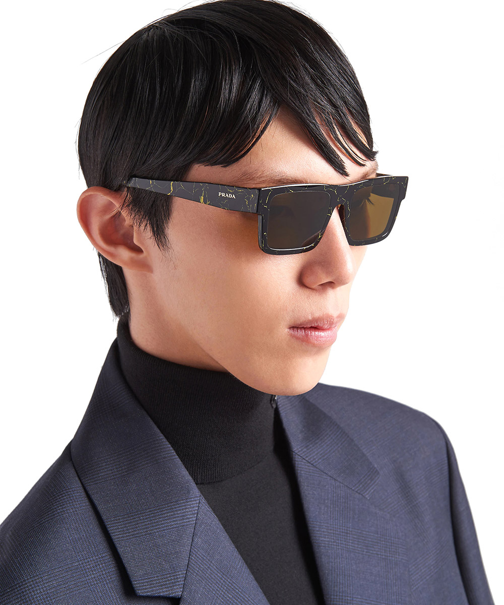 Prada™ PR 19WS 19D01T 52 Black/Yellow Marble Sunglasses