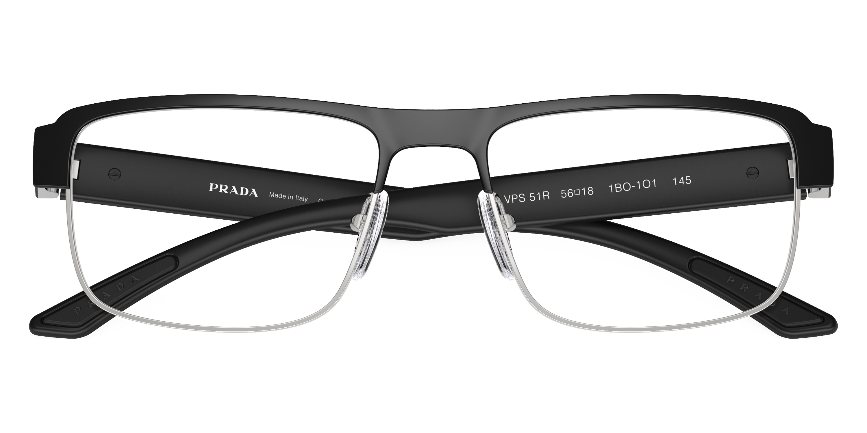 Color: Matte Black/Silver/Matte Black (1BO1O1) - Prada Linea Rossa PS51RV1BO1O156