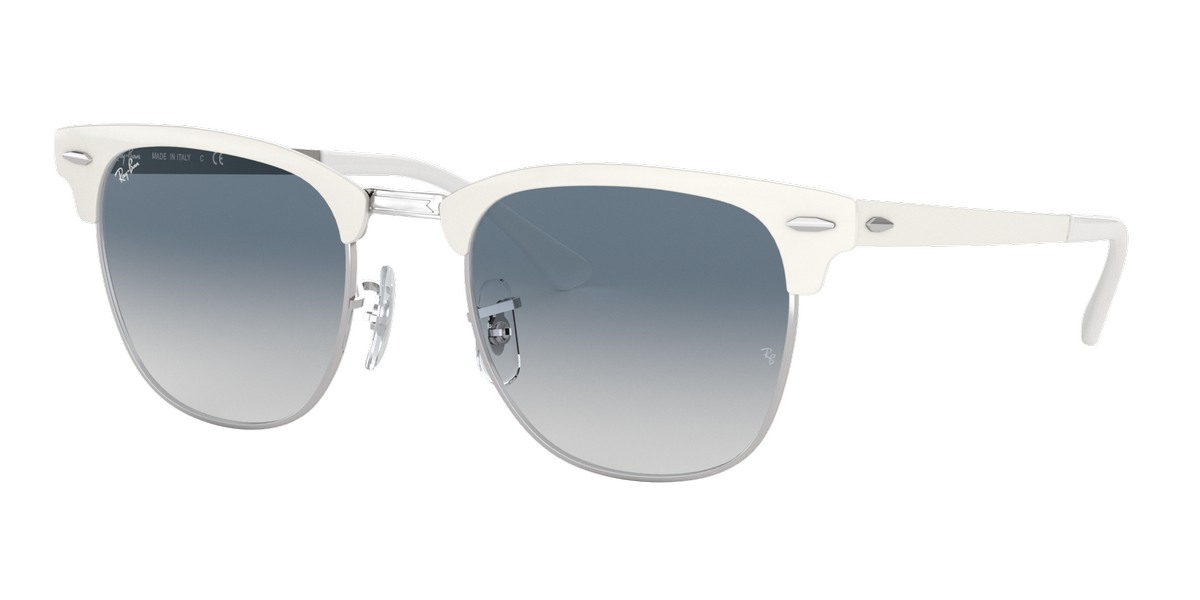 Ray Ban Clubmaster Metal RB3716 90883F 51 White On Silver Sunglasses