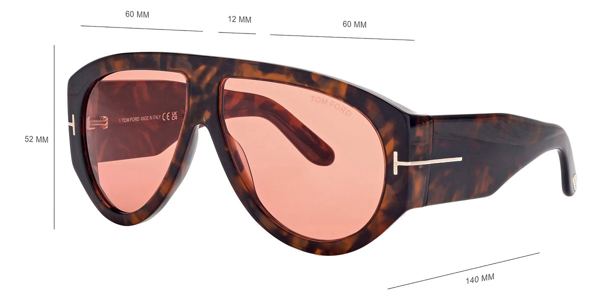 Color: Shiny Dark Havana/T Logo (52S) - Tom Ford FT1044Bronson52S60