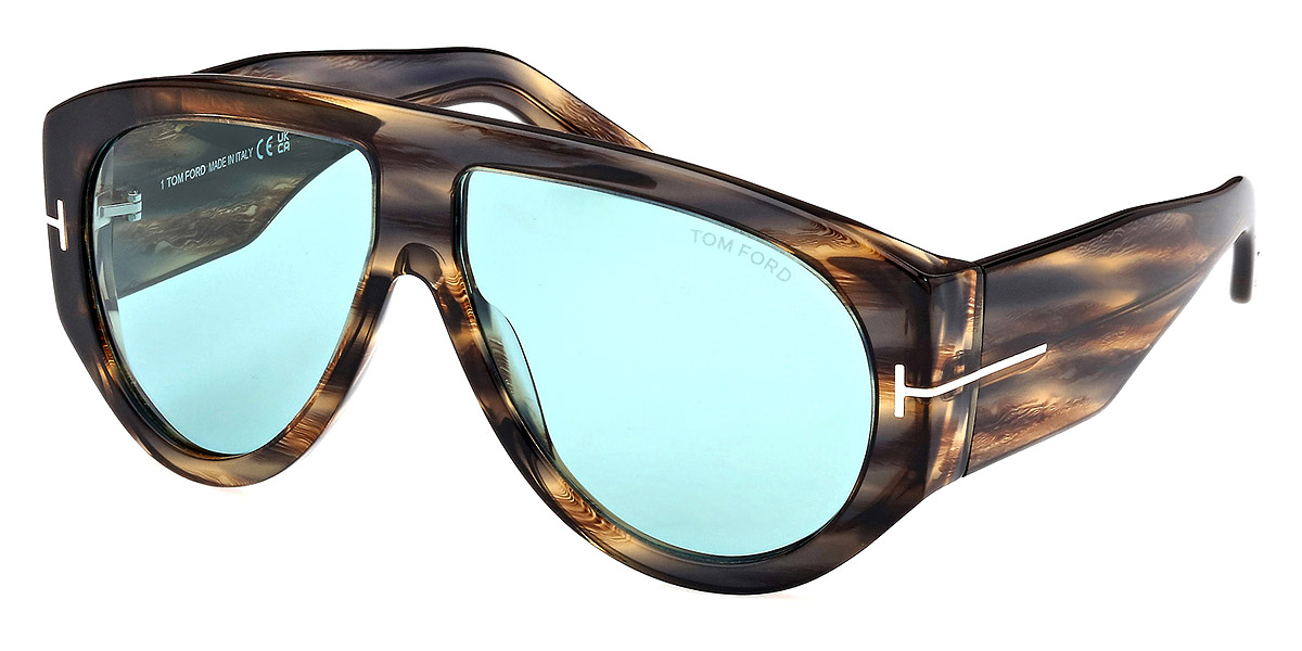Color: Shiny Dark Havana/T Logo (56V) - Tom Ford FT1044Bronson56V60