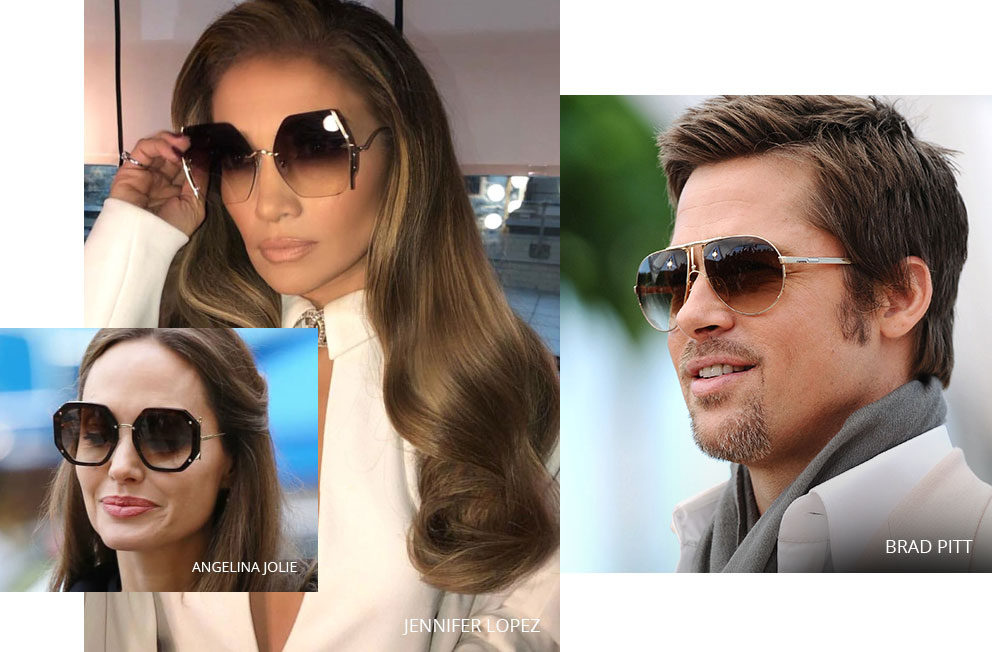 Celebrities wearing sunglasses, women's oversized sunglasses, Brad Pitt's Sunglasses Carrera 5306